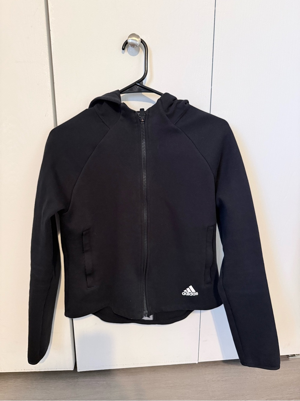 adidas Black Hooded Zip Jacket with Chevron Mesh Back